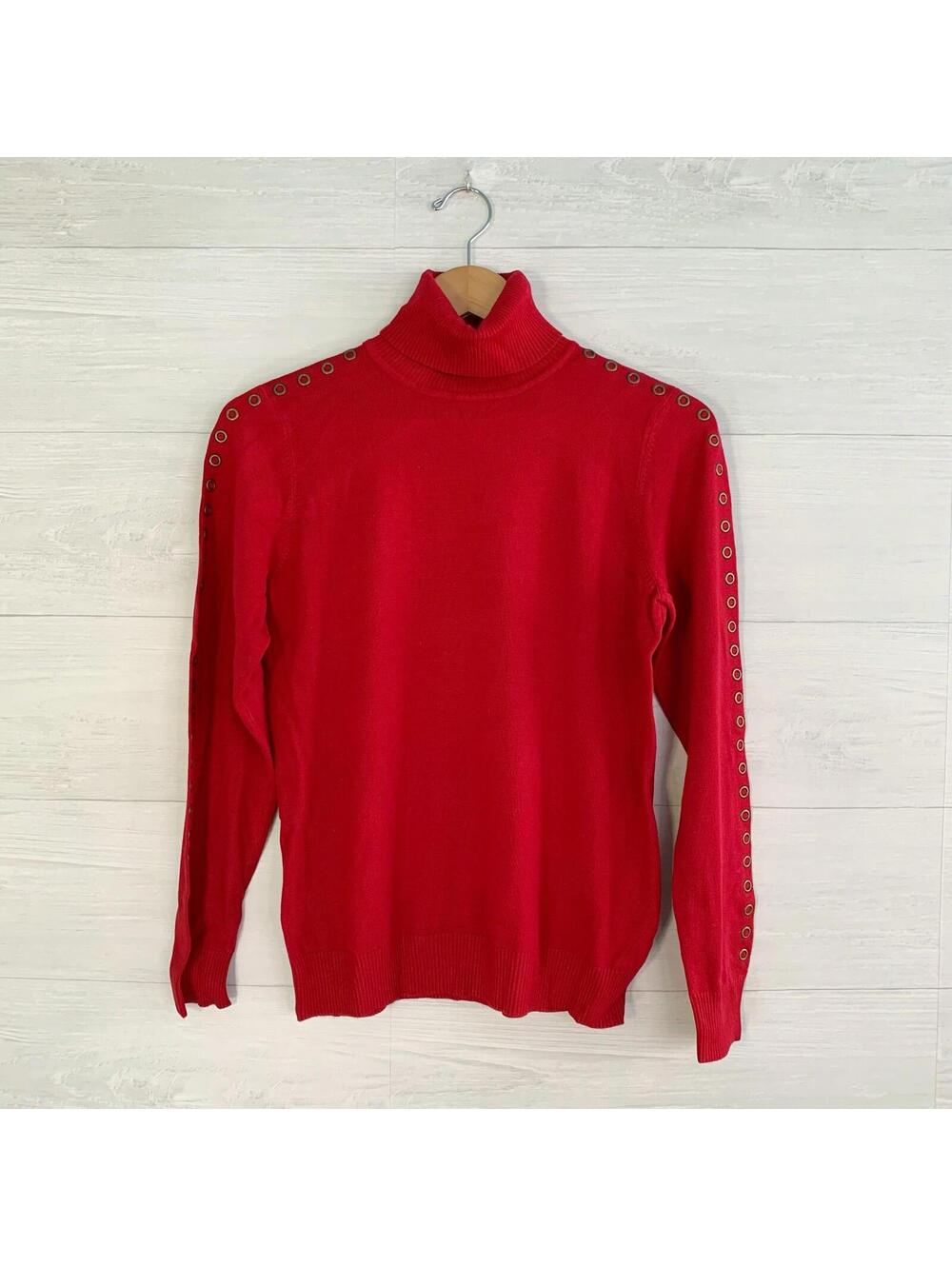 NWT Joseph A. - Red turtleneck sweater studded long sleeves, M